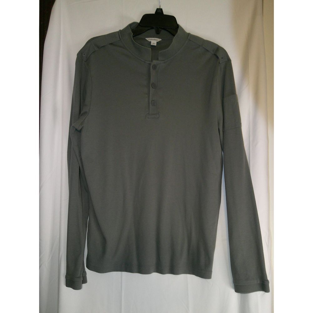 Calvin Klein Men's Long Sleeve Henley‎ Shirt Casual Cotton Blend Gray